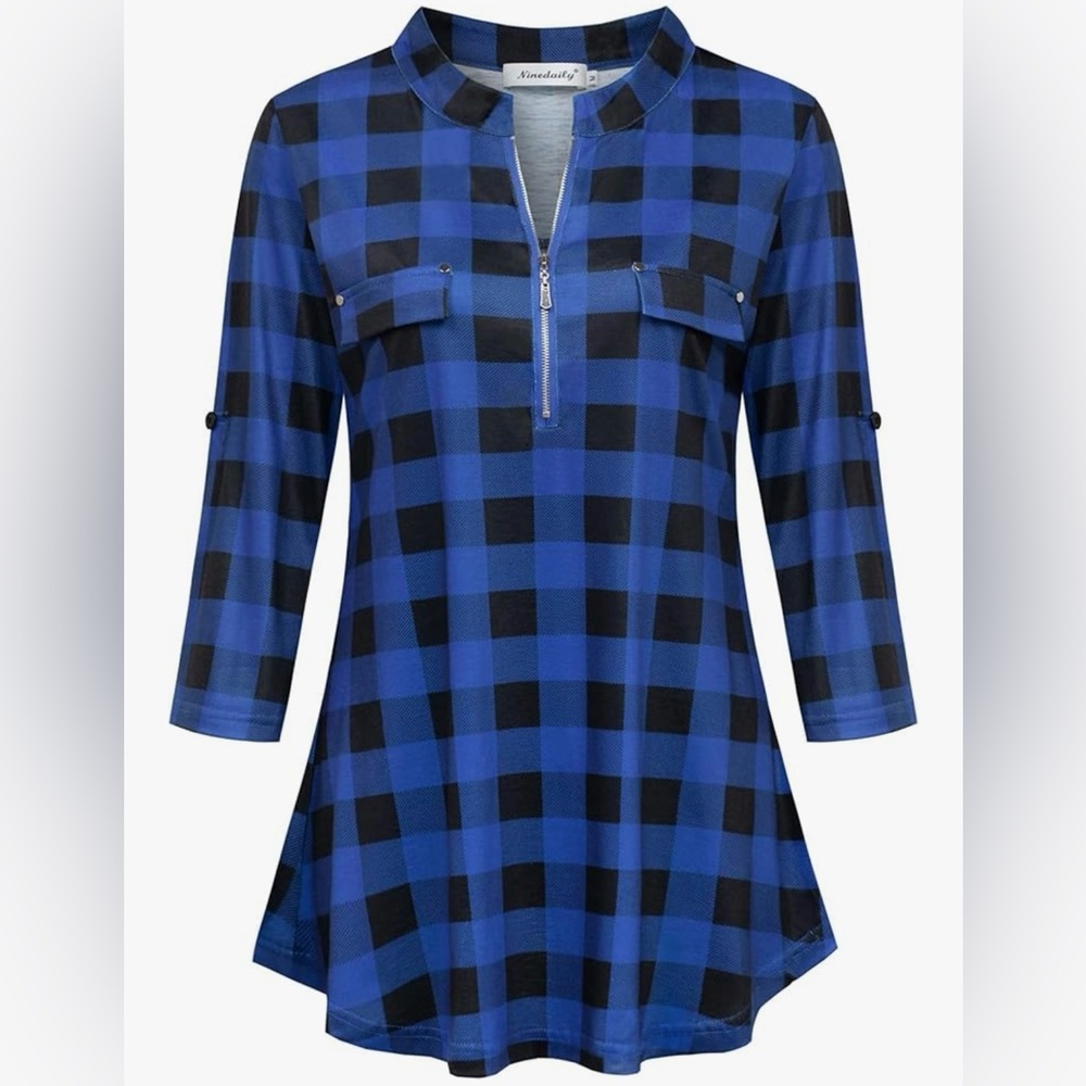 NINEDAILY plaid blouse